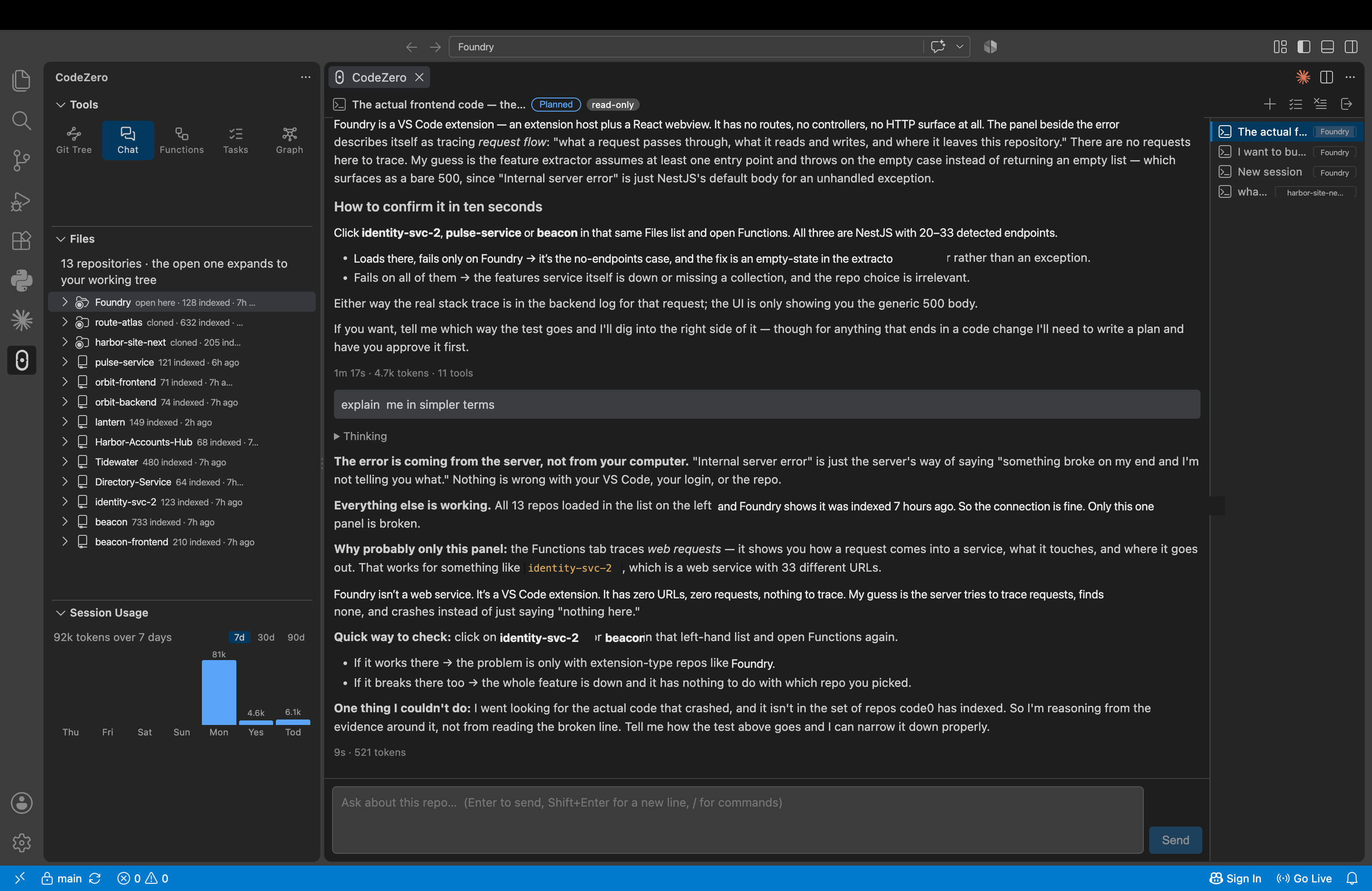 Code0 AI Chat answering a question with references to the code that implements it
